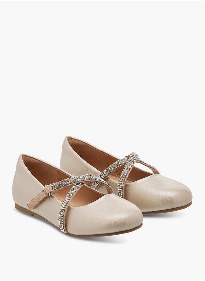 JUNIORS Girls Embellished Mary Jane Shoes with Hook and Loop Closure  - Image 1