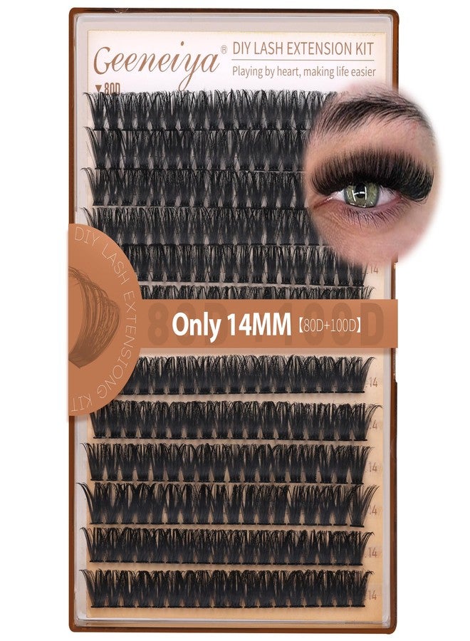 Geeneiya 14MM Volume Lash Clusters Kit DIY Lash Extension Kit D Curl Eyelash Extensions with Waterproof Lash Bond and Seal Waterproof Tweezers, Only 14MM, 80D+100D - Image 1