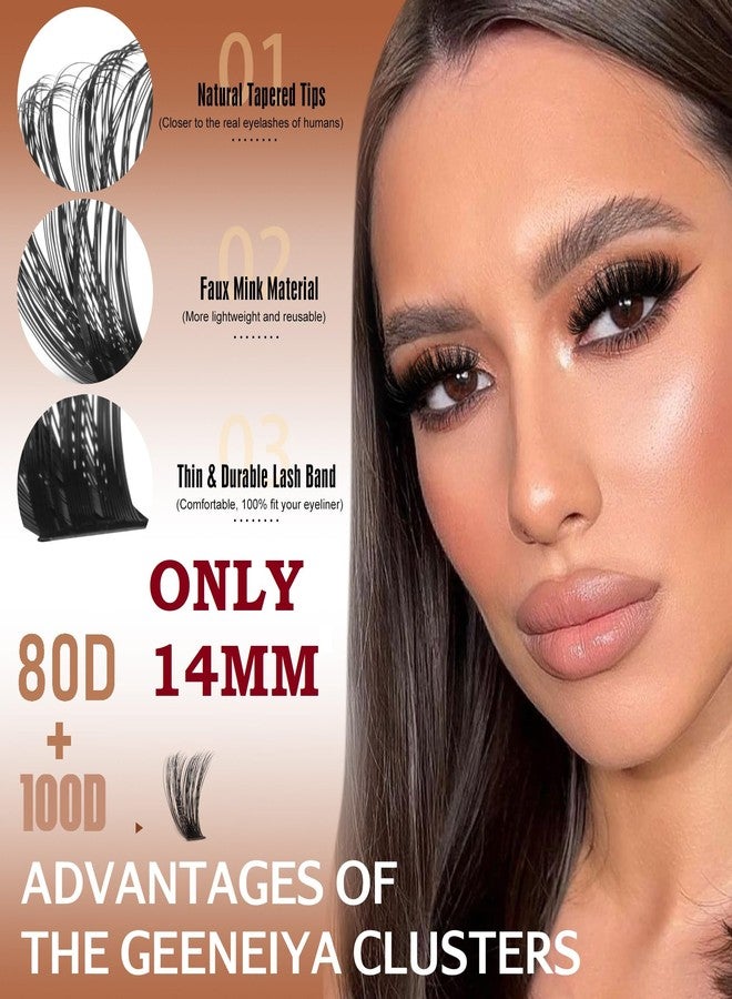 Geeneiya 14MM Volume Lash Clusters Kit DIY Lash Extension Kit D Curl Eyelash Extensions with Waterproof Lash Bond and Seal Waterproof Tweezers, Only 14MM, 80D+100D - Image 2