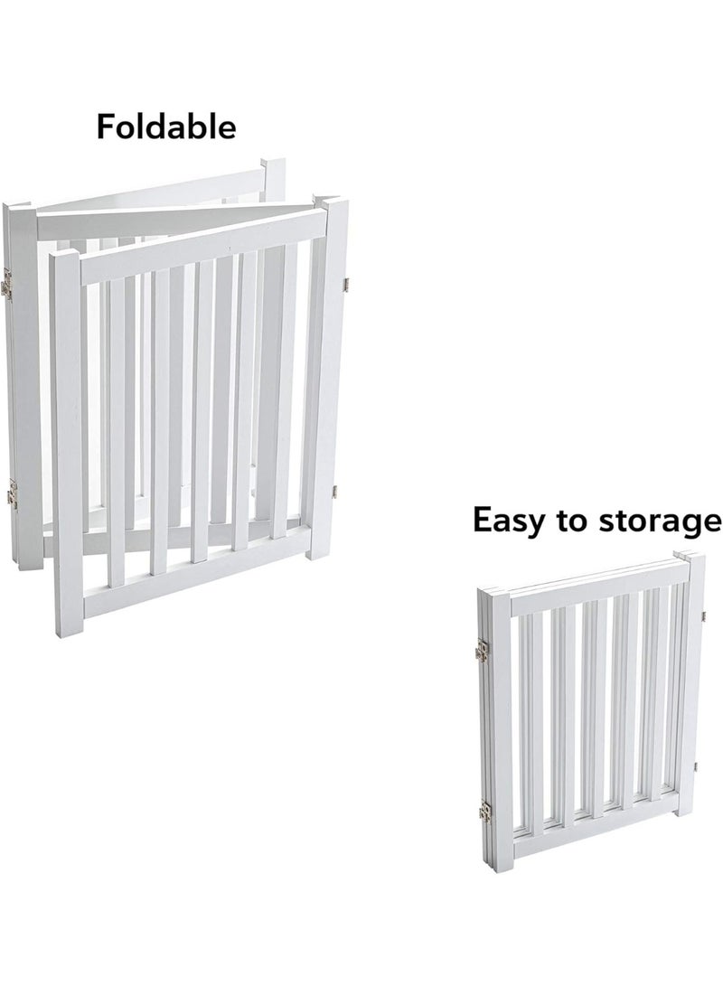 LZRS Oak Wood Foldable Pet Gate,Wooden Dog Gate,Cat Gate,Pet Gate with Pet Collar for House Doorway Stairs,Freestanding Indoor Outdoor Gate Safety Fence，3 Panel 24"-White - Image 4