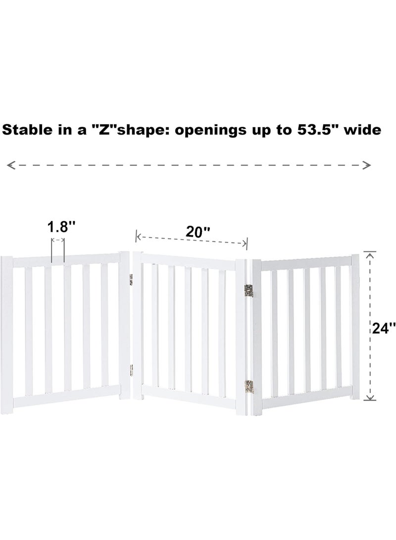 LZRS Oak Wood Foldable Pet Gate,Wooden Dog Gate,Cat Gate,Pet Gate with Pet Collar for House Doorway Stairs,Freestanding Indoor Outdoor Gate Safety Fence，3 Panel 24"-White - Image 3