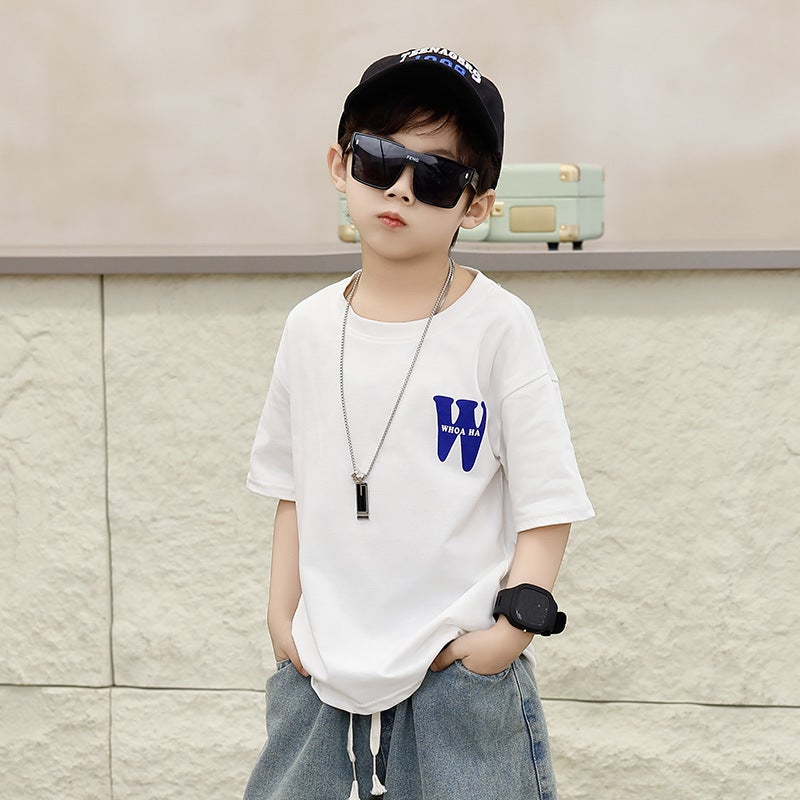 Children'S Short-Sleeved T-Shirt Boys Summer Children'S Clothing Category A Cotton A Generation Of New Sports Bottoming Shirt Summer - Image 1