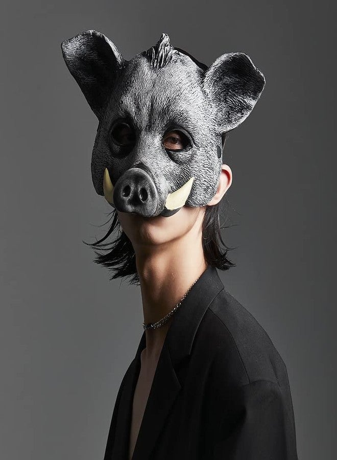 Hosfairy 1Pcs Halloween Horror Animal Wild Boar Mask Pig Mask for Halloween Christmas Masquerade Carnival Costume Party Props (Black) - Image 4