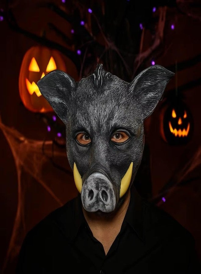 Hosfairy 1Pcs Halloween Horror Animal Wild Boar Mask Pig Mask for Halloween Christmas Masquerade Carnival Costume Party Props (Black) - Image 2