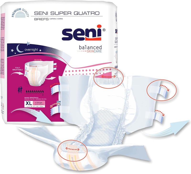 SENI Super Quatro Unisex Adult Incontinence Briefs with Tabs Size XLarge 5567 8 Count 1 Pack of 8 Severe Absorbency Disposable Overnight Briefs for Men Women - Image 5
