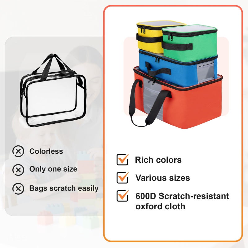 Wigojoy 4 PCS Toy Storage Bags, Magnetic Tiles Bag With Visual Top Flap, Label Pocket and Mesh Pockets Fit for LEGO, Building Blocks, Magnetic Tiles, Toy Cars - Image 3