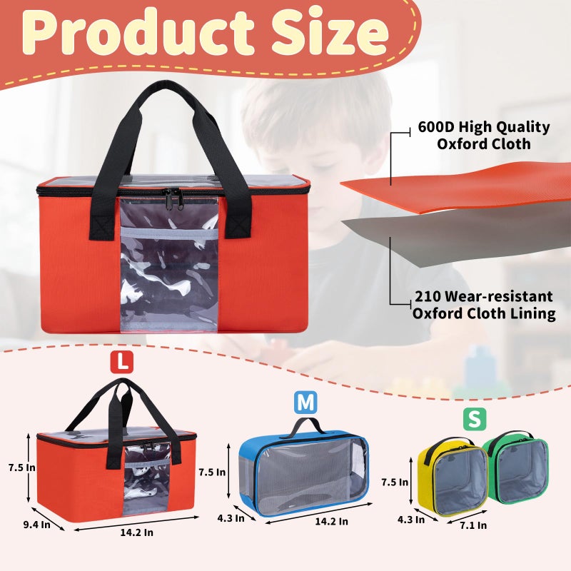 Wigojoy 4 PCS Toy Storage Bags, Magnetic Tiles Bag With Visual Top Flap, Label Pocket and Mesh Pockets Fit for LEGO, Building Blocks, Magnetic Tiles, Toy Cars - Image 2