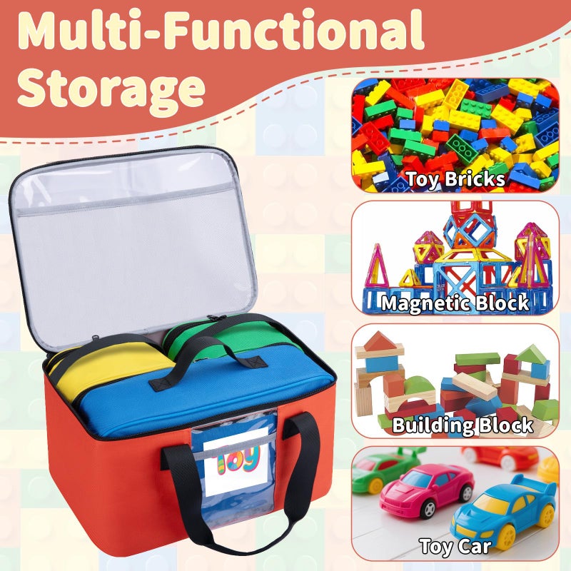 Wigojoy 4 PCS Toy Storage Bags, Magnetic Tiles Bag With Visual Top Flap, Label Pocket and Mesh Pockets Fit for LEGO, Building Blocks, Magnetic Tiles, Toy Cars - Image 4