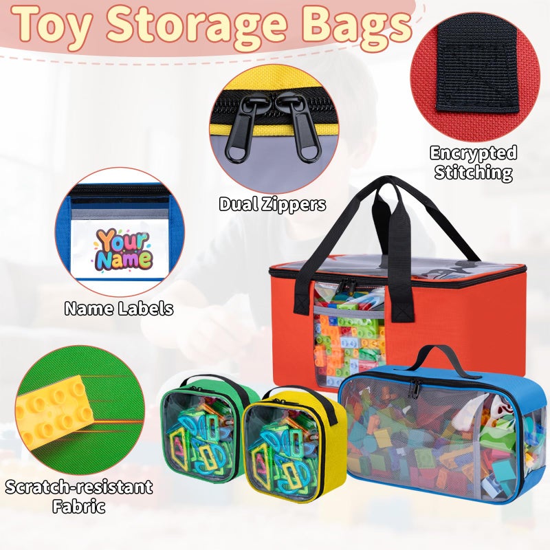 Wigojoy 4 PCS Toy Storage Bags, Magnetic Tiles Bag With Visual Top Flap, Label Pocket and Mesh Pockets Fit for LEGO, Building Blocks, Magnetic Tiles, Toy Cars - Image 5