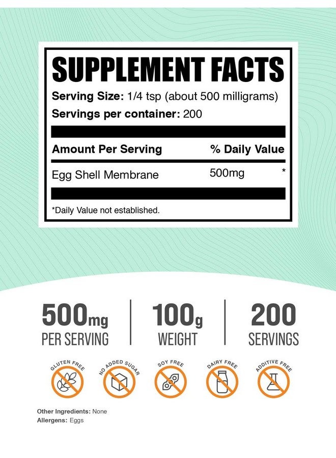 BulkSupplements.com Egg Shell Membrane Collagen Powder - Collagen Supplement, Nutritional Supplement - Gluten Free, 500mg per Serving, 100g (3.5 oz) (Pack of 1) - Image 2