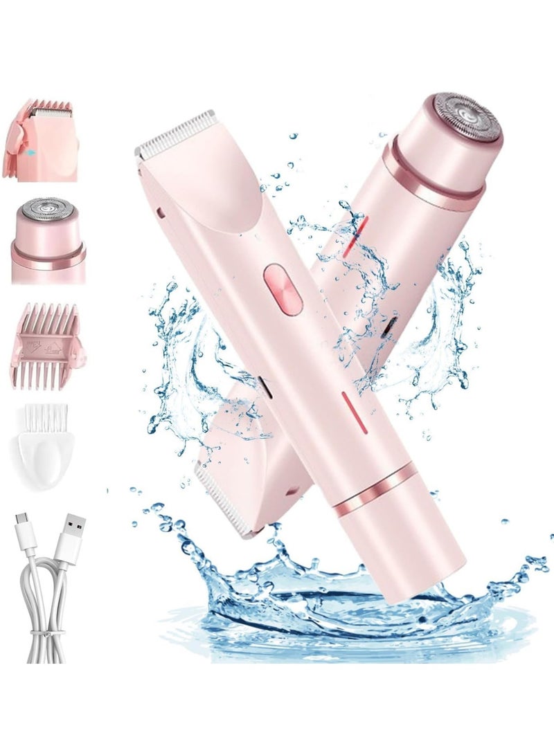 2 in 1 Electric Lady Shaver for Women, Painless Womens Razor Bikini Trimmer, Cordless Wet & Dry Electric Razors for Women Legs Underarms Pubic Hair - Rechargeable IPX7 Waterproof Lady Body Shaver - Image 1