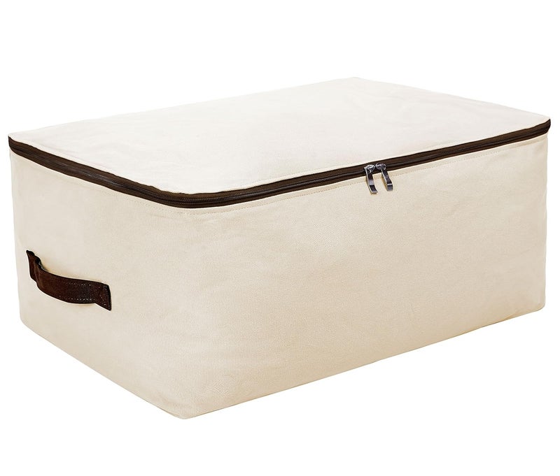 iwill CREATE PRO Canvas Household Jumbo Collapsible Storage Bag Blanket Bag Closet Soft Storage Bag Sweater Organizer Box with Zipper and 2 Strong Handles Washable in WasherBeige by iwill CREATE PRO - Image 1