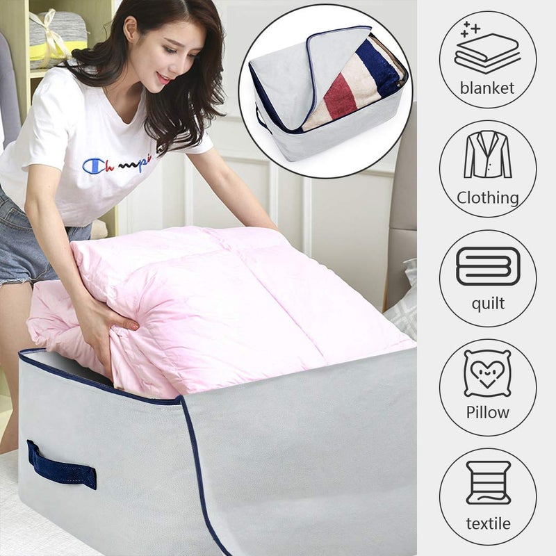iwill CREATE PRO Canvas Household Jumbo Collapsible Storage Bag Blanket Bag Closet Soft Storage Bag Sweater Organizer Box with Zipper and 2 Strong Handles Washable in WasherBeige by iwill CREATE PRO - Image 4