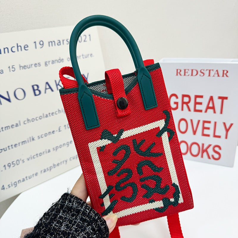 Explosive Exquisite Mobile Phone Bag Portable Simple Travel With Knitted Handbag Student Messenger Bag Large Capacity Fashion - Image 2