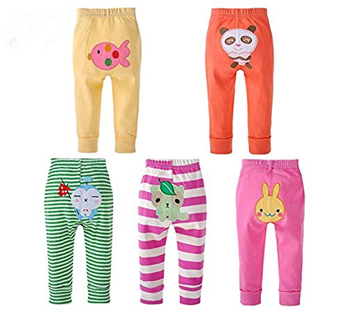 Monvecle Unisex Baby Multi Pieces Newborn to Toddler Cotton Long Pants Shorts Gift Sets (US, Age, 6 Months, 5pcs Random Color -Girl Pants) - Image 1