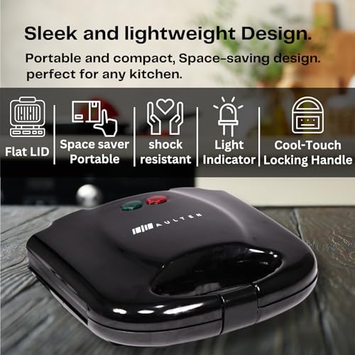 Aulten 750 Watt 4 Slice Grill Sandwich Maker | Non Stick Coated Grill Plates | 1 Year Warranty | Black - Image 2