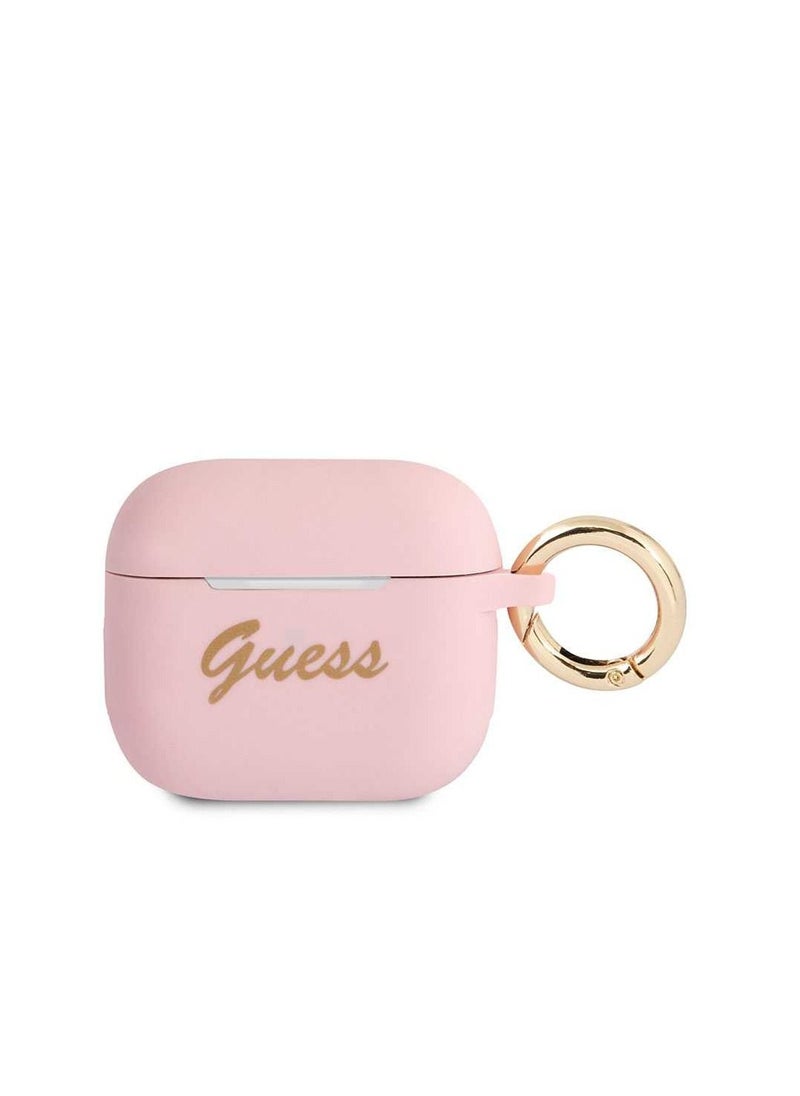 GUESS - Guess Airpods 3 Silicone Printed Script Logo With Ring Case, Scratch & Drop Resistant, Shock Absorption & Dustproof Protection - Light Pink - Image 1