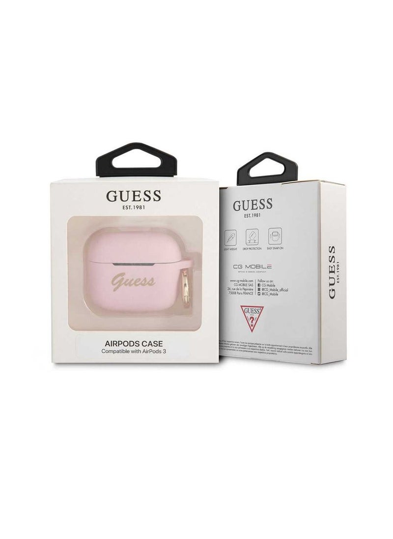 GUESS - Guess Airpods 3 Silicone Printed Script Logo With Ring Case, Scratch & Drop Resistant, Shock Absorption & Dustproof Protection - Light Pink - Image 1