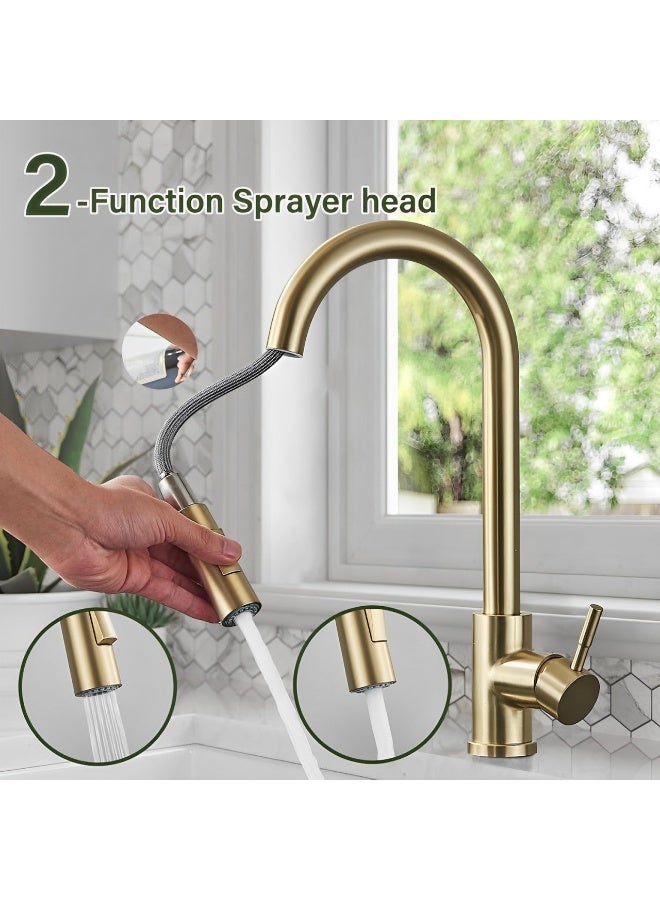 FIRST PRO Gold Kitchen Tap Kitchen sink Tap, Dual Function Kitchen mixer Tap, 360 Degree Swivel Pre-Rinse Kitchen mixer Tap with Pull Out Sprayer Brushed Gold - Image 3