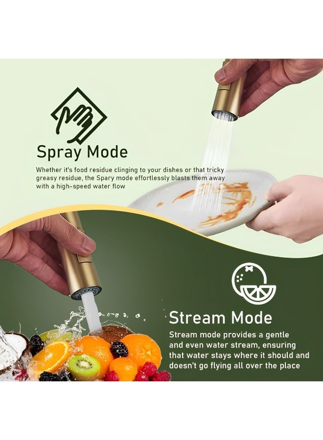 FIRST PRO Gold Kitchen Tap Kitchen sink Tap, Dual Function Kitchen mixer Tap, 360 Degree Swivel Pre-Rinse Kitchen mixer Tap with Pull Out Sprayer Brushed Gold - Image 5