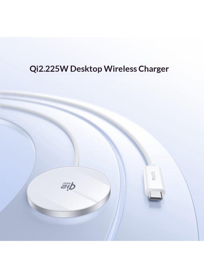 Yesido DS41 Qi2 25W Magnetic Wireless Fast Charger for iPhone 12 to 17 Series 5mm Ultra Thin Aluminum Alloy Body 120cm Braided Type-C Cable White - 1 Piece - Image 2