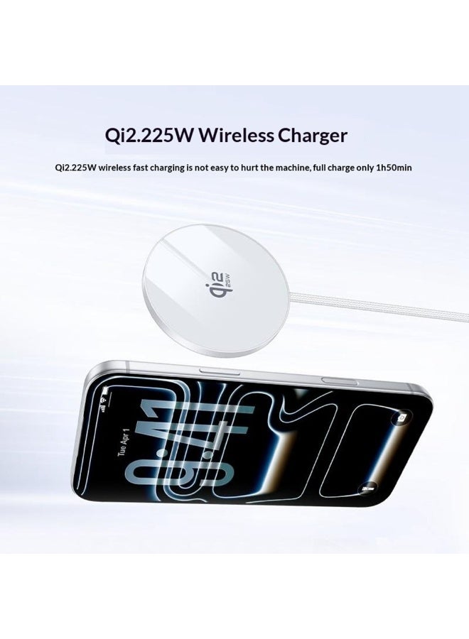 Yesido DS41 Qi2 25W Magnetic Wireless Fast Charger for iPhone 12 to 17 Series 5mm Ultra Thin Aluminum Alloy Body 120cm Braided Type-C Cable White - 1 Piece - Image 3