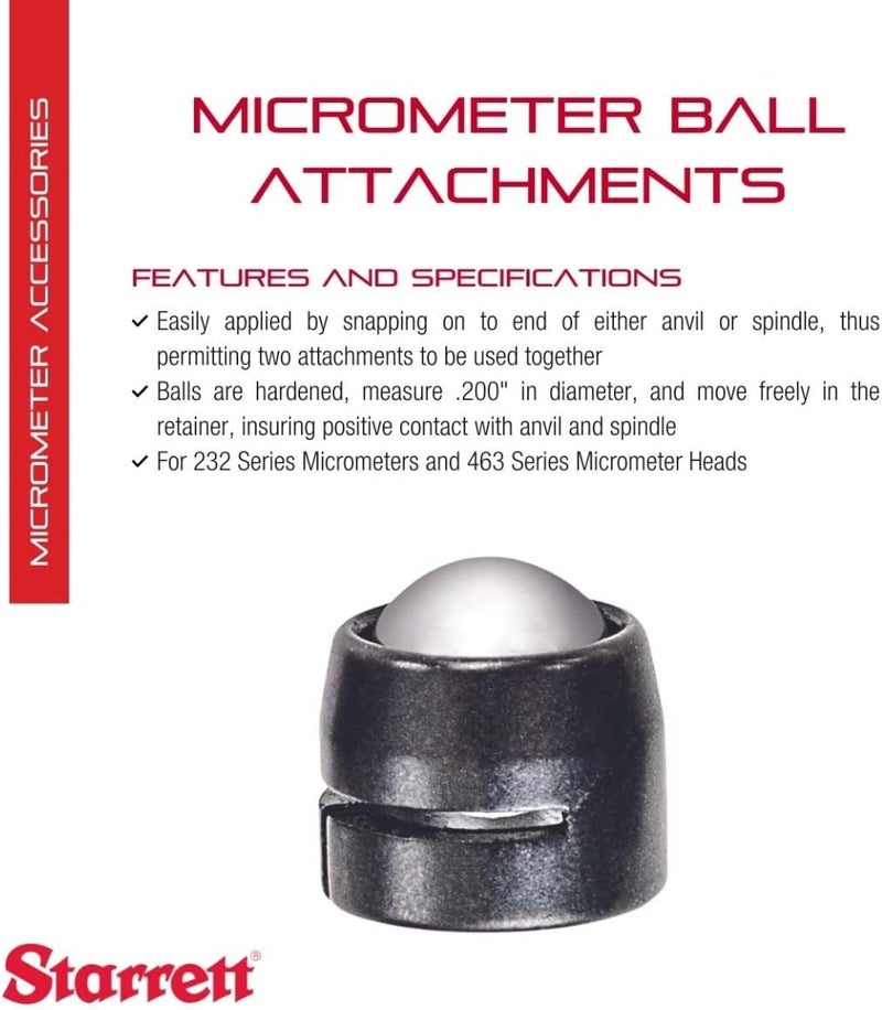 Starrett 247C Micrometer Ball Attachment with 0.200" Ball Diameter for Precision Measurement - Image 2
