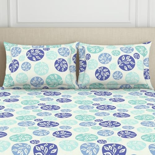 Welspun 120 TC Cotton Blend Bedsheet for Double Bed with 2 Pillow Cover | Skin Safe & Super Soft King Size Bed Sheet | (274 X 274 CM) - Ornate Blue | Harmony - Image 4