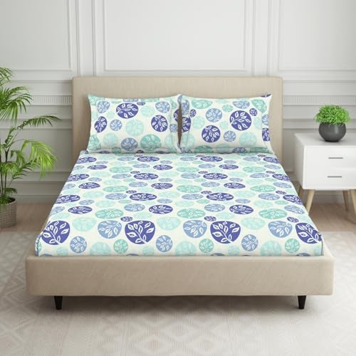 Welspun 120 TC Cotton Blend Bedsheet for Double Bed with 2 Pillow Cover | Skin Safe & Super Soft King Size Bed Sheet | (274 X 274 CM) - Ornate Blue | Harmony - Image 1