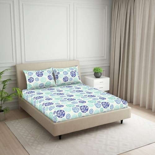 Welspun 120 TC Cotton Blend Bedsheet for Double Bed with 2 Pillow Cover | Skin Safe & Super Soft King Size Bed Sheet | (274 X 274 CM) - Ornate Blue | Harmony - Image 2