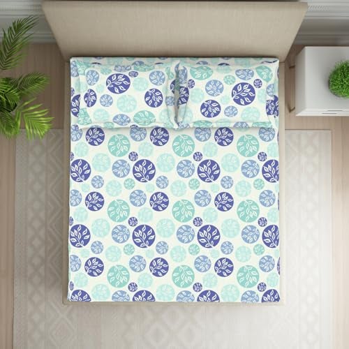 Welspun 120 TC Cotton Blend Bedsheet for Double Bed with 2 Pillow Cover | Skin Safe & Super Soft King Size Bed Sheet | (274 X 274 CM) - Ornate Blue | Harmony - Image 3