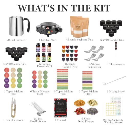 SAEUYVB Candle Making Kit, Candle Making Kit for Adults - DIY Starter Soy Candle Making Supplies-Including Soy Wax,Electric Stove,Melting Pot,Candle Wicks,Rich Scents,Stickers,Etc - Image 2