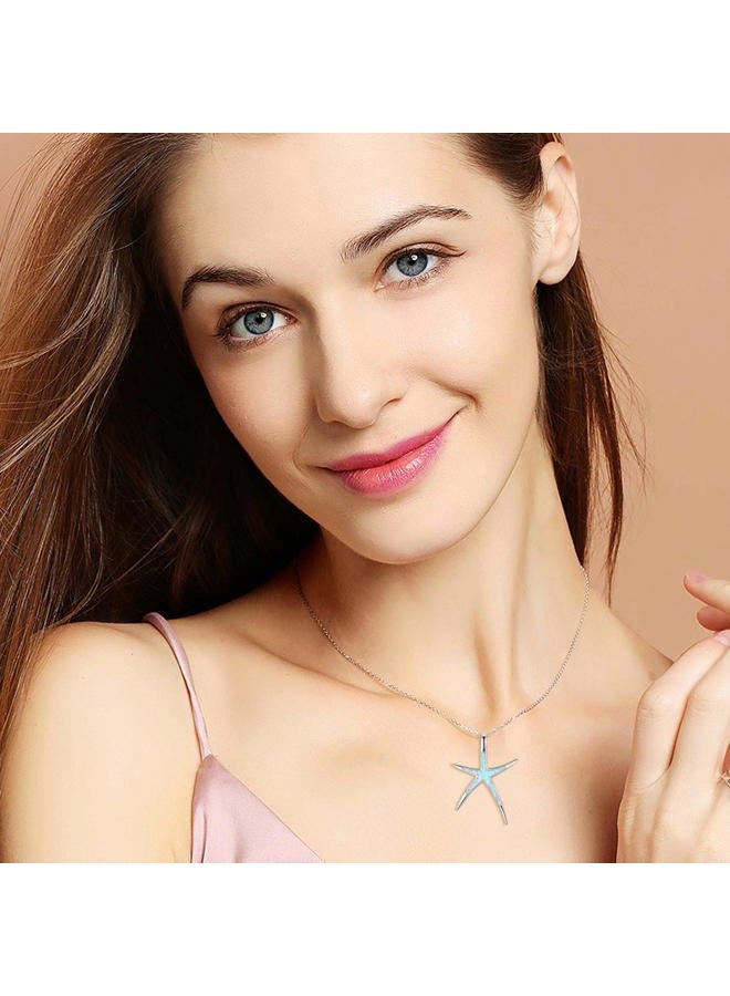 Cuoka Starfish Necklace, 925 Sterling Silver with Opal, Hawaiian Beach Nautical Ocean Pendant, Starfish Jewelry Opal Jewelry Valentine for Women Girlfriend, Metal, Opal - Image 5