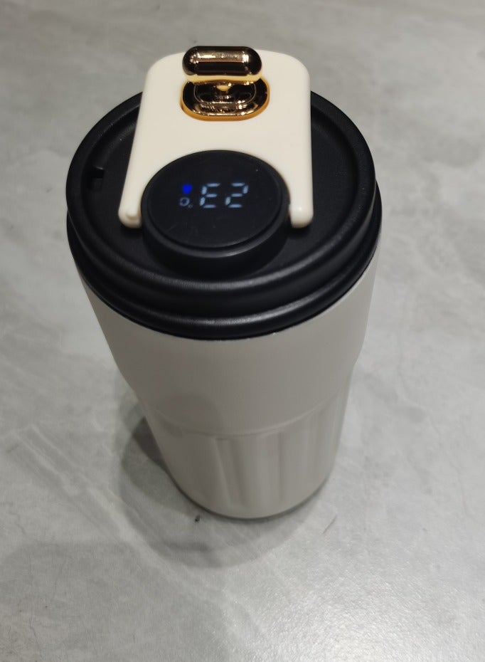 460ml Insulated Travel Coffee Mug Vacuum Flasks Car Mug with Temperature Display, 316 Stainless Steel Vacuum Coffee Cup, Leakproof Tumbler Thermal Mug, White Black