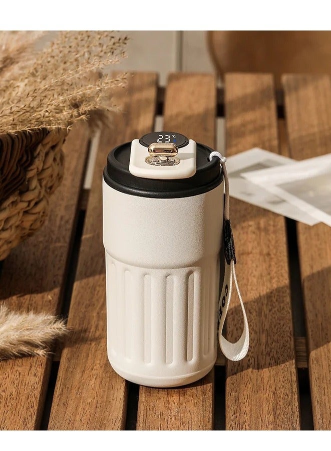 460ml Insulated Travel Coffee Mug Vacuum Flasks Car Mug with Temperature Display, 316 Stainless Steel Vacuum Coffee Cup, Leakproof Tumbler Thermal Mug, White Black