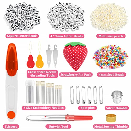 PAXCOO 985Pcs String Bracelet Making Kit, Friendship Bracelet String Kit with 110 Skeins Embroidery Floss Cross Stitch Thread, 830 Beads for Friendship Bracelet Making, 45Pcs Embroidery Tools - Image 4