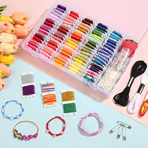 PAXCOO 985Pcs String Bracelet Making Kit, Friendship Bracelet String Kit with 110 Skeins Embroidery Floss Cross Stitch Thread, 830 Beads for Friendship Bracelet Making, 45Pcs Embroidery Tools - Image 5