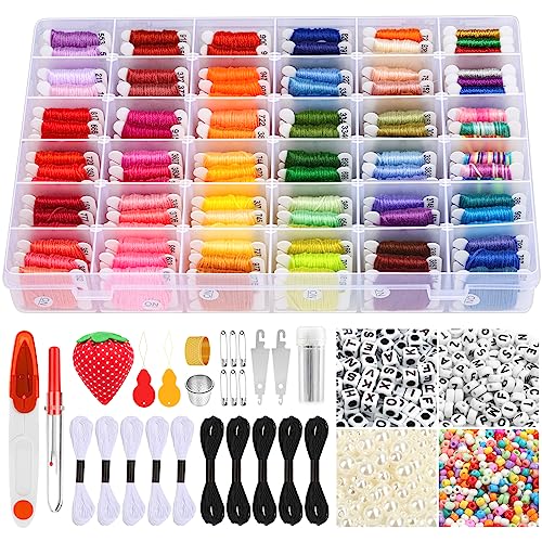 PAXCOO 985Pcs String Bracelet Making Kit, Friendship Bracelet String Kit with 110 Skeins Embroidery Floss Cross Stitch Thread, 830 Beads for Friendship Bracelet Making, 45Pcs Embroidery Tools - Image 1