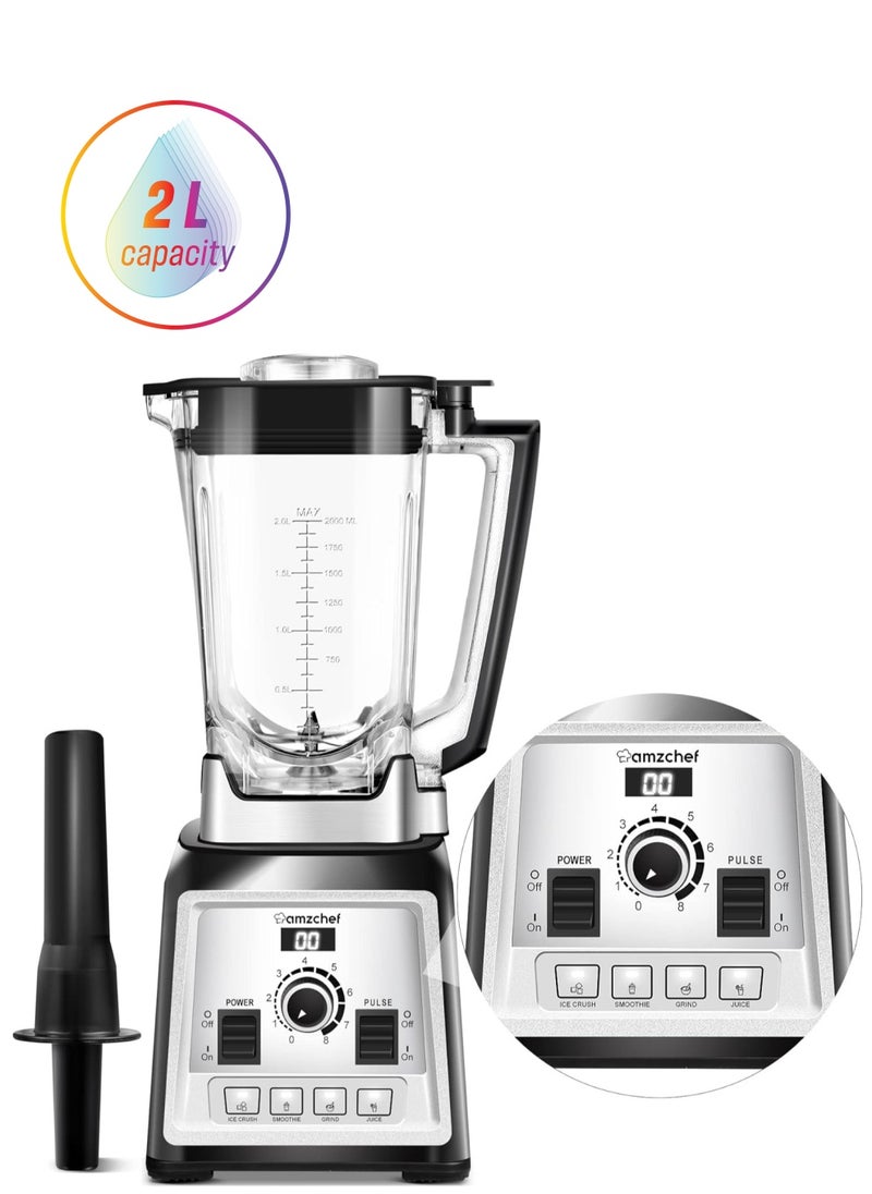 amzchef - Professional Blender 2000W, Multifunction Blender for Smoothies with 4 Preset Programs and 8 Adjustable Speeds, 25000RPM, BPA Free, 2 Liter - Image 1