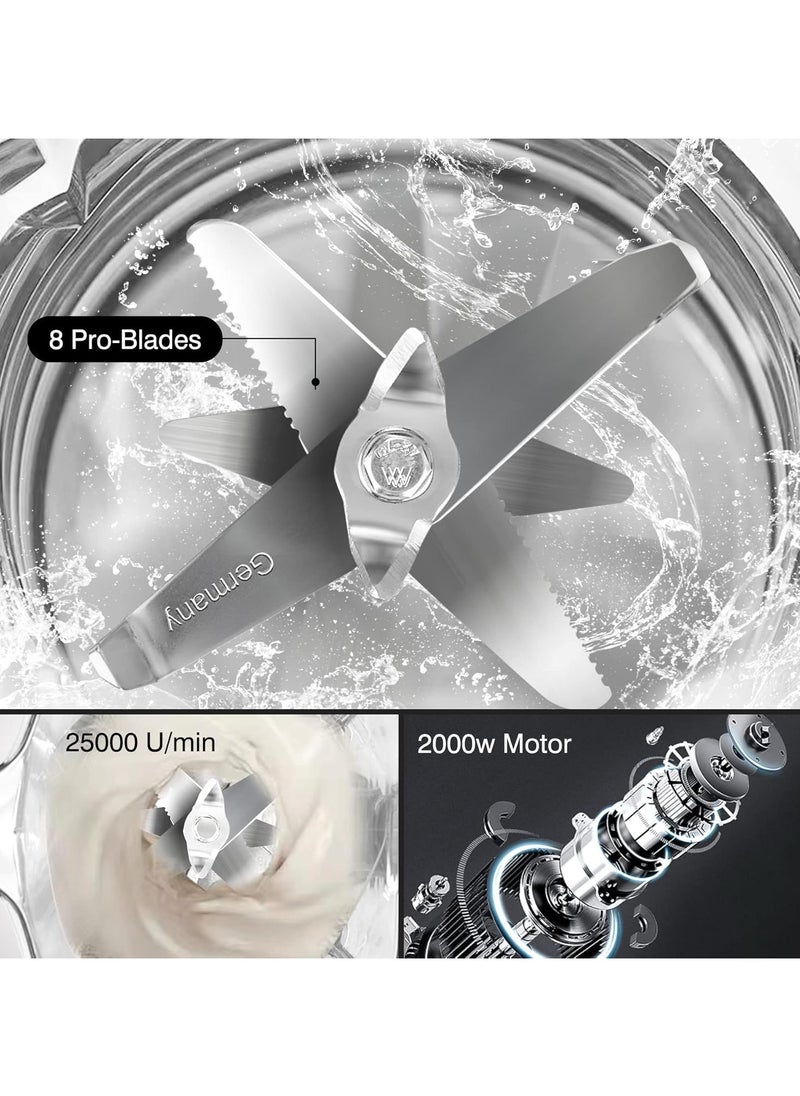 amzchef - Professional Blender 2000W, Multifunction Blender for Smoothies with 4 Preset Programs and 8 Adjustable Speeds, 25000RPM, BPA Free, 2 Liter - Image 1