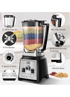 amzchef Professional Blender 2000W, Multifunction Blender for Smoothies with 4 Preset Programs and 8 Adjustable Speeds, 25000RPM, BPA Free, 2 Liter  - Image 3