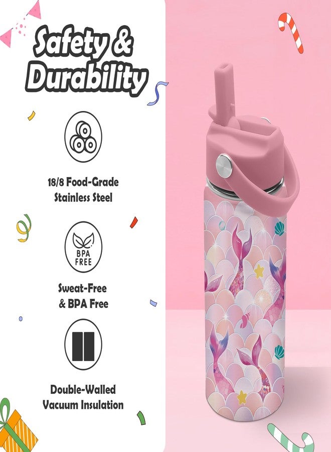 ROVOZAR Mermaid Water Bottle for Girls - 16oz Mermaids Stainless Steel Water Bottle with Straw - Cute Mermaid Tail Insulated Cup - Pink Mermaids Kids Tumbler for School, Sports, Travel - Image 4