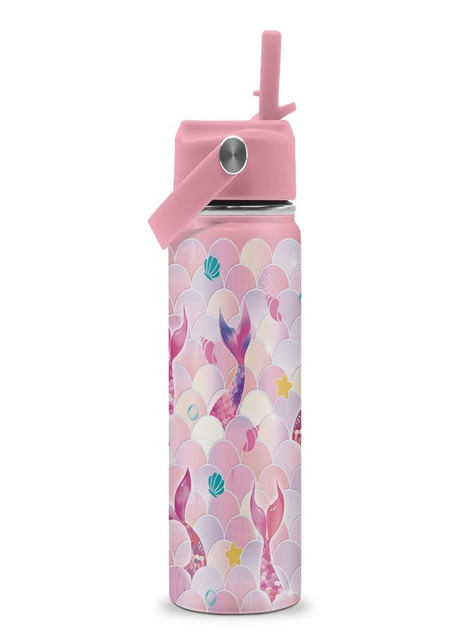 ROVOZAR Mermaid Water Bottle for Girls - 16oz Mermaids Stainless Steel Water Bottle with Straw - Cute Mermaid Tail Insulated Cup - Pink Mermaids Kids Tumbler for School, Sports, Travel - Image 1