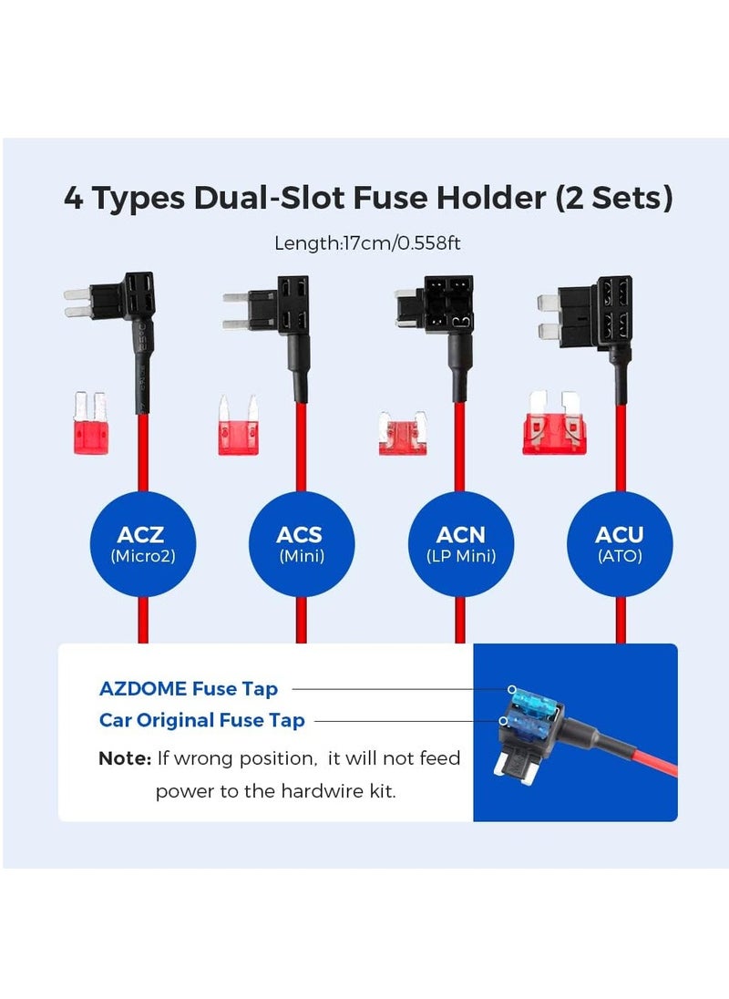 AZDOME - AZDOME 3-Lead ACC Hardwire Kit Mini-USB Port for M550(Pro)/M01 Pro/M17 Dash Cam, 12ft with Fuse Kit, for Dash Camera 24H Parking Monitor, Converts 12V-24V to Output 5V/2.5A Max, Low Voltage Protection - Image 1