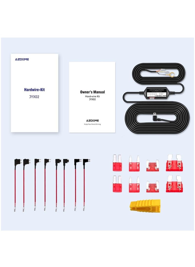 AZDOME - AZDOME 3-Lead ACC Hardwire Kit Mini-USB Port for M550(Pro)/M01 Pro/M17 Dash Cam, 12ft with Fuse Kit, for Dash Camera 24H Parking Monitor, Converts 12V-24V to Output 5V/2.5A Max, Low Voltage Protection - Image 1