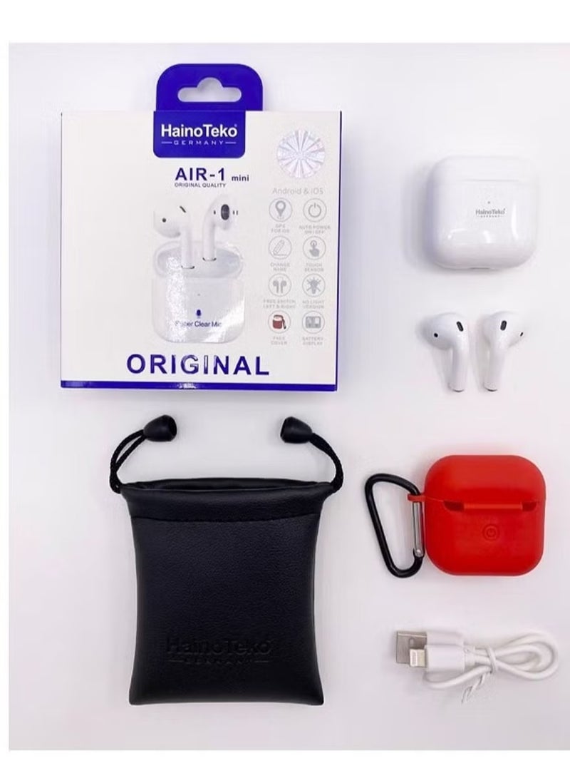 Haino Teko Haino Teko Air-1 Mini Wireless Earbud Headphones with Microphone, Noise Cancelling, Bluetooth 4.0, White – Compact Design, Clear Audio, Perfect for Calls and Music (10cm x 10cm x 3.5cm)  - Image 2