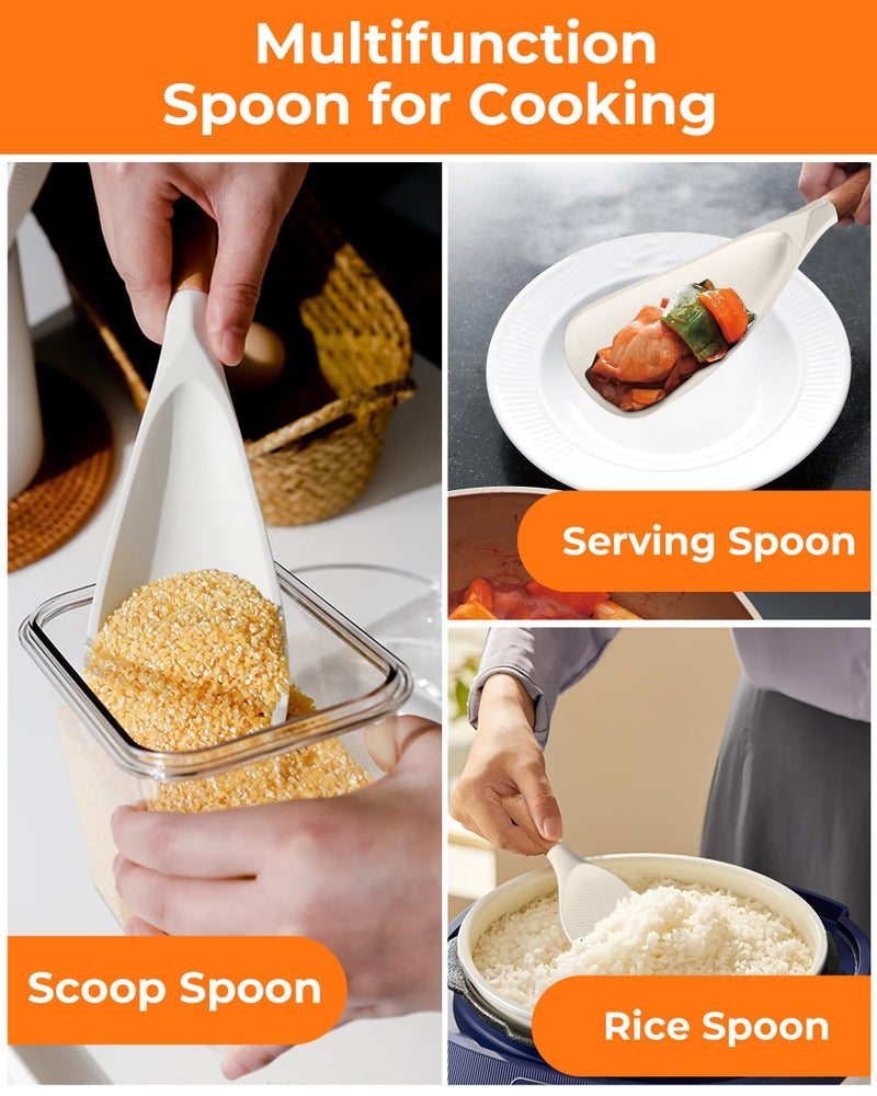 FINENUT Cooking Spoon Multifunction Spoonula Silicone Spatula Spoon 2-Pack, Dual-Use Heat Resistant 446Â°F, BPA-Free Non-Toxic Wooden Handle Rice Spoon Set for Non-Stick Cookware & Rice Cookers (Black) - Image 5
