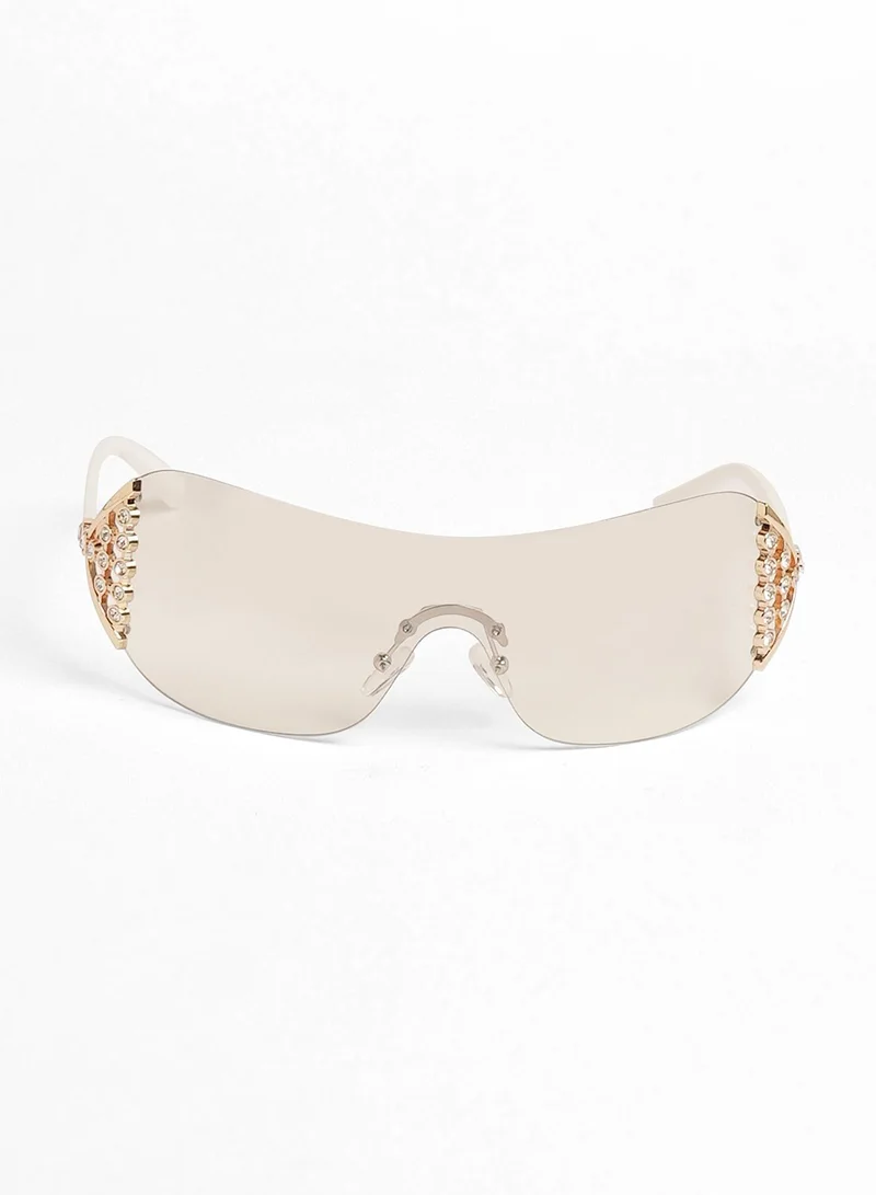 Haute Sauce  Haute Sauce Women's The Bling Wrap Sunglasses For Casual Wear | One-Size | Daisy White Polycarbonate Frame | Midnight Black Polarized Lens | Rimless | Eyewear For Woman & Girls for Women | Best Price UAE