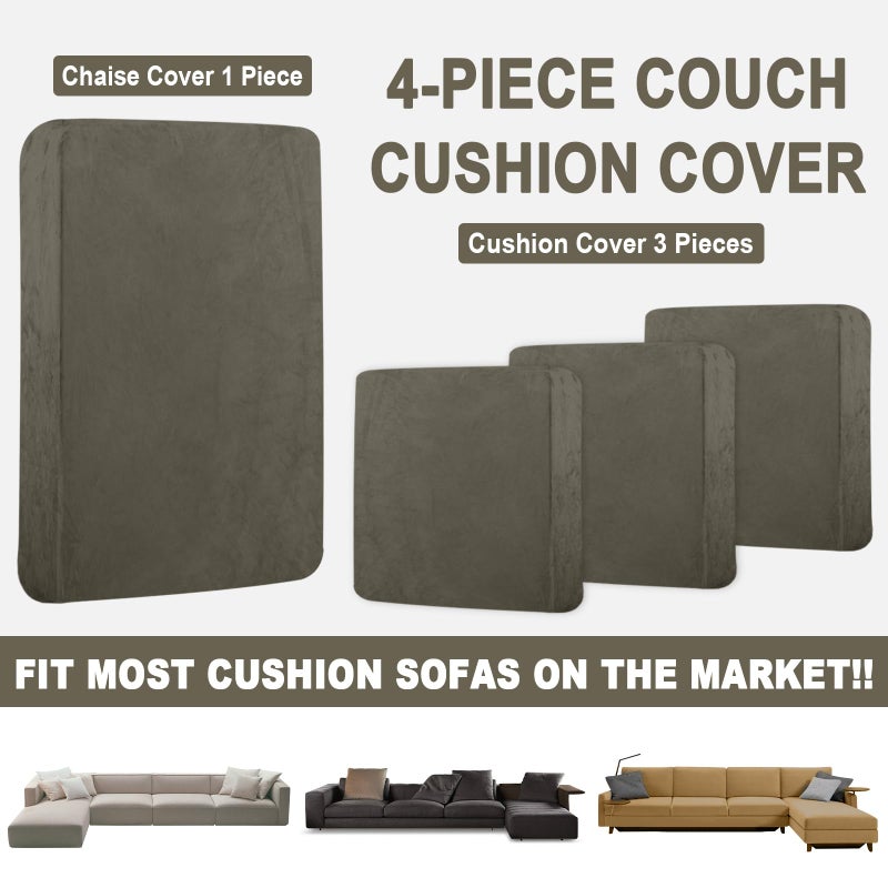 BT.WA Sectional Couch Covers for 4-Piece Seat Cushion Velvet Separate L Shape Couch Cover Stretch Sofa Slipcover with 2 Pieces Pillowcases Furniture Protector (Sofa 3 Seater + 1 Chaise  Olive Green) - Image 4