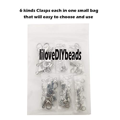 iloveDIYbeads 60pcs Grade A 304 Stainless Steel Lobster Clasps Claw Clasps for Bracelet Necklace Jewelry Making Findings (Mixed 60pcs-M055) - Image 2